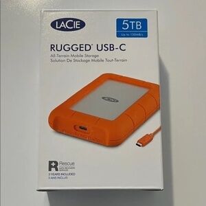 LaCie Rugged USB-C 5TB Portable External Hard Drive Mac & PC STFR5000800